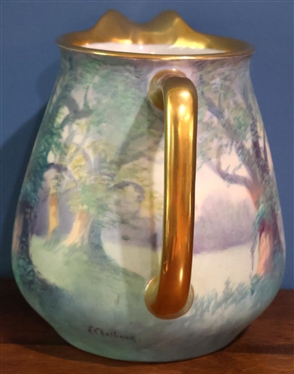 Beautiful W.A. Pickard Hand Painted  Pitcher - Painted by Artist E. Chanllinor - Artist Signed - Beautiful Landscape Scene with Gold Trim - Pitcher is 7 1/2 Tall 5 Wide 