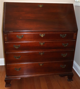 Craftique Furniture Mahogany Chippendale Style Drop Front Secretary Desk - 4 Dovetailed Drawers Below Drop Front Writing Surface - Retractable Supports - Desk Has Divided Interior Cubbies - 44...
