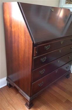 Craftique Furniture Mahogany Chippendale Style Drop Front Secretary Desk - 4 Dovetailed Drawers Below Drop Front Writing Surface - Retractable Supports - Desk Has Divided Interior Cubbies - 44...