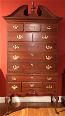 Pennsylvania House Mahogany Highboy Chest - 12 Dovetailed Drawers - Attractive Brass Pulls - Queen Anne Style Legs - Broken Arch Pediment - Chest is 82 tall 38 by 18 