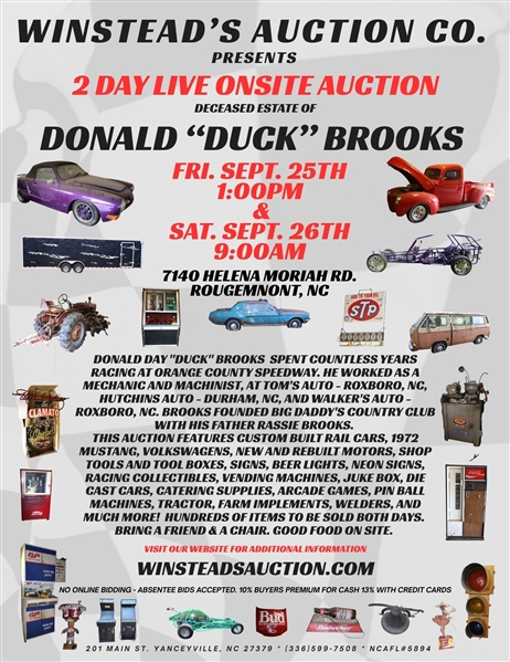 SAVE THE DATE! 2 Day Live Onsite Auction "Duck" Brooks Deceased Estate - Fri. & Sat. Sept. 25 & 26