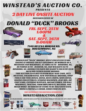 SAVE THE DATE! 2 Day Live Onsite Auction "Duck" Brooks Deceased Estate - Fri. & Sat. Sept. 25 & 26