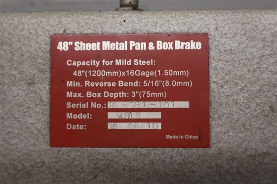 40 Sheet Metal Pan and Box Bicake MHC. Industrial Supply  Model 4816 - 5/6/10