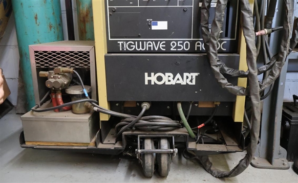Hobart TIGWAVE 250 AC/DC Welder with Tweco TC900 - Model TC-900G - Horizontal Water Cooler - With Gauges, 2 Tanks - On Custom Rolling Cart