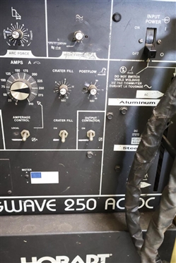 Hobart TIGWAVE 250 AC/DC Welder with Tweco TC900 - Model TC-900G - Horizontal Water Cooler - With Gauges, 2 Tanks - On Custom Rolling Cart