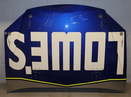 Authentic Race Driven NASCAR Hood Autographed by LOWES 48 Driver Jimmie Johnson and Crew Chief Chad Kanus
