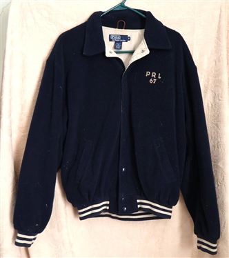 Vintage POLO Ralph Lauren Varsity Style Jacket - Fleece with PRL 67 on Front Back With POLO Applique - Size Medium 