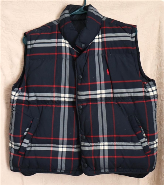 Polo By Ralph Lauren Reversible Down Filled Vest - Navy to Navy, Red and White Plaid - Size Large 
