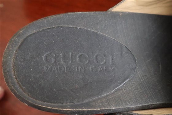 Gucci Black Suede Clogs with Brass Horse bit Details an Nail Head Trim - Size 39 - Heel Tip on One Heel Is Off (But with Shoe) 