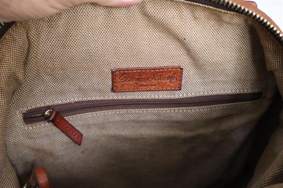 Dooney & Bourke - Genuine Florentine Vacchetta Leather Handbag - Brown Pebbled Leather with Leather Handles and Canvas Strap - Some Rubbing to Leather 