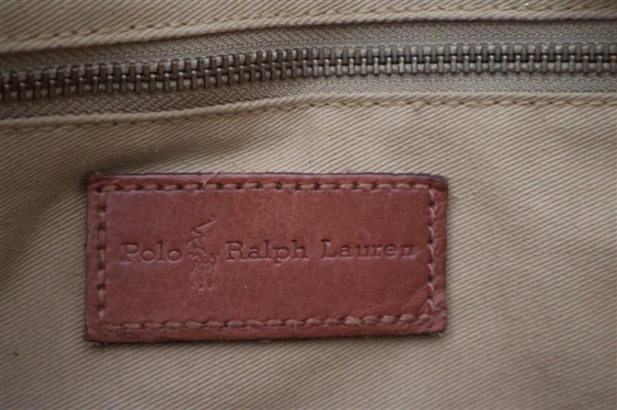 Polo Ralph Lauren  Glen Plaid Tote / Purse with Exterior Pocket - Brown Leather Straps 12 Tall 14  Wide 