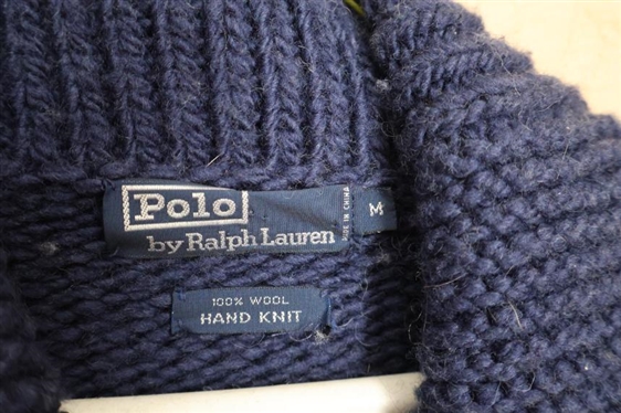 Polo Ralph Lauren Hand Knit Wool Cardigan with Snow Skier - Size Medium - Some Pilling and Small Area of Discoloration on Bottom