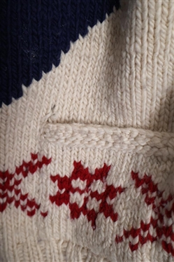 Polo Ralph Lauren Hand Knit Wool Cardigan with Snow Skier - Size Medium - Some Pilling and Small Area of Discoloration on Bottom