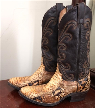 Abilene Boots Python Snakeskin and Brown Leather Boots - Size 7 B