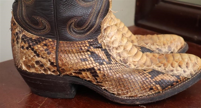 Abilene Boots Python Snakeskin and Brown Leather Boots - Size 7 B