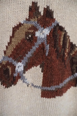 Exclusive Hand Knit for Lauren Ralph Lauren - Size Small Turtle Neck Sweater with Horse Head -Small Hole / Pull Near Horse Neck - Needs Mending 