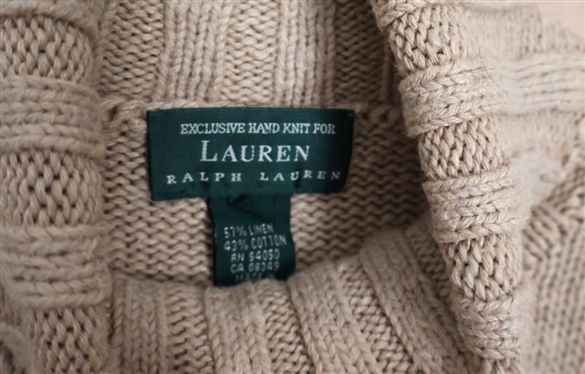 Exclusive Hand Knit for Lauren Ralph Lauren - Size Small Turtle Neck Sweater with Horse Head -Small Hole / Pull Near Horse Neck - Needs Mending 