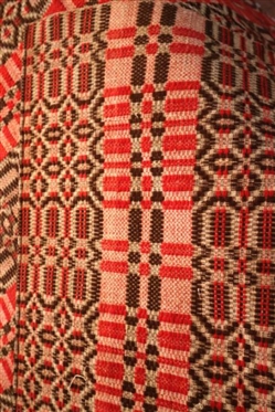 Exceptional 19th Century Hand Loomed 3 Piece Coverlet - Red, White, and Brown - 85 By 111 