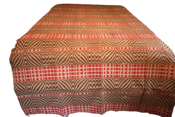 2 Piece Hand Woven 19th Century Coverlet - Red, White, and Brown - 65 By 105 