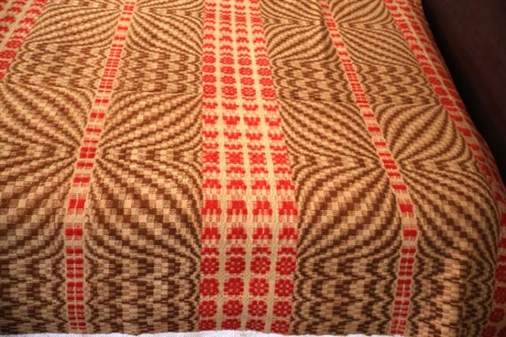 2 Piece Hand Woven 19th Century Coverlet - Red, White, and Brown - 65 By 105 