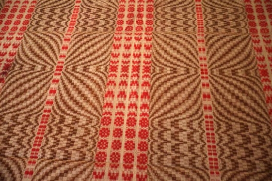 2 Piece Hand Woven 19th Century Coverlet - Red, White, and Brown - 65 By 105 