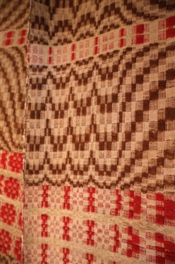2 Piece Hand Woven 19th Century Coverlet - Red, White, and Brown - 65 By 105 