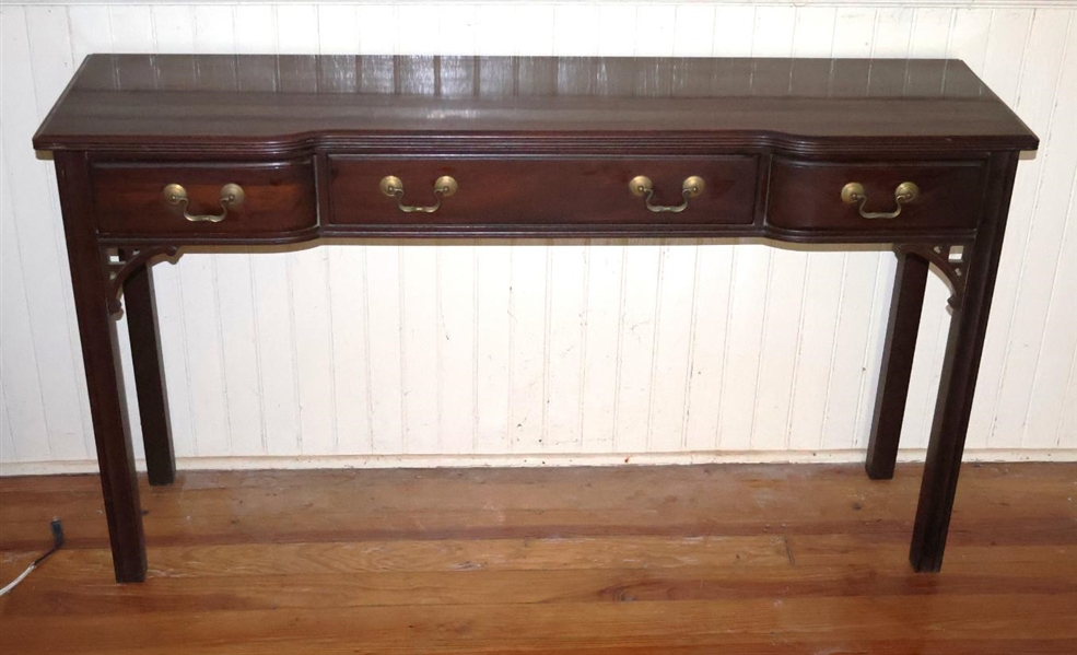 Beautiful Chippendale Style Mahogany Console Table by Davis Furniture - Nashville, Tennessee - 3 Dovetailed Drawers with Brass Hardware - 30" Tall 54" by 14" 