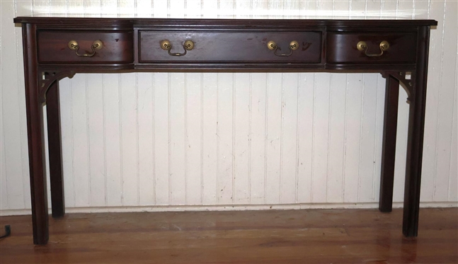 Beautiful Chippendale Style Mahogany Console Table by Davis Furniture - Nashville, Tennessee - 3 Dovetailed Drawers with Brass Hardware - 30 Tall 54 by 14 