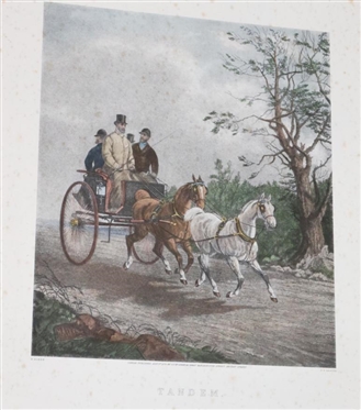 "Tandem" Framed Equestrian Etching - London Published Aug 1st 1878 By G.P. McQueen - Attractively Framed and Matted - Frame is 27" By 24 1/2" - Some Overall Foxing