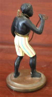 Petites Chose's Hand Painted Metal Blackamoor Statue -Original Sticker - Nubian Man with Rope Around Neck, Chest, and In Hand - Figure is4 3/4 Tall - Original Sticker on Bottom 