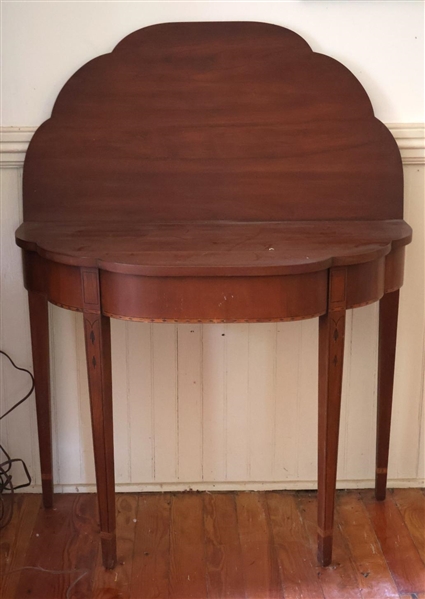 Henkel Harris Federal Style Wild Black Cherry Inlaid Game Table -Inlaid Apron and Legs - Scalloped Front - Original Tag on Bottom -  Finish No. 24 - Closed Table is 30" Tall 36" by 18" - Open Table...