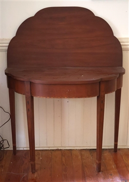 Henkel Harris Federal Style Wild Black Cherry Inlaid Game Table -Inlaid Apron and Legs - Scalloped Front - Original Tag on Bottom -  Finish No. 24 - Closed Table is 30" Tall 36" by 18" - Open Table...