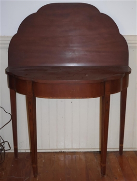 Henkel Harris Federal Style Wild Black Cherry Inlaid Game Table -Inlaid Apron and Legs - Scalloped Front - Original Tag on Bottom -  Finish No. 24 - Closed Table is 30 Tall 36 by 18 - Open Table...