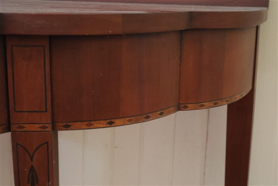 Henkel Harris Federal Style Wild Black Cherry Inlaid Game Table -Inlaid Apron and Legs - Scalloped Front - Original Tag on Bottom -  Finish No. 24 - Closed Table is 30 Tall 36 by 18 - Open Table...