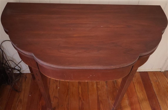 Henkel Harris Federal Style Wild Black Cherry Inlaid Game Table -Inlaid Apron and Legs - Scalloped Front - Original Tag on Bottom -  Finish No. 24 - Closed Table is 30 Tall 36 by 18 - Open Table...