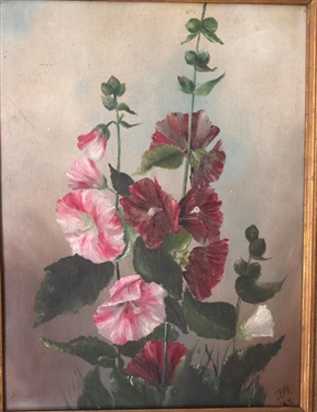 Original 1884 Oil on Board Painting of Fox Glove Flowers - Signed and Dated IPR '84 in Lower Right Corner - Framed in Period Gold Gilt Frame - Frame is 20 1/4 By 16 1/2
