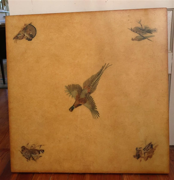 Folding Card Table with Game Birds on Top - Flying Pheasant, Quail, Grouse, and Doves - Signed G.G. - Table is 28" Tall 30" by 30" 