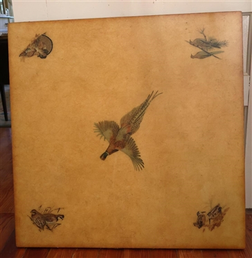 Folding Card Table with Game Birds on Top - Flying Pheasant, Quail, Grouse, and Doves - Signed G.G. - Table is 28" Tall 30" by 30" 