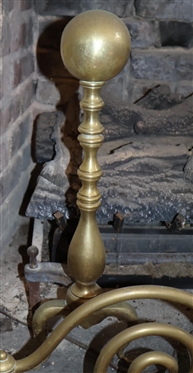 19th Century Brass Fire Set - Brass And Irons and Skirt - Irons are 21 tall Skirt is 36 Wide 