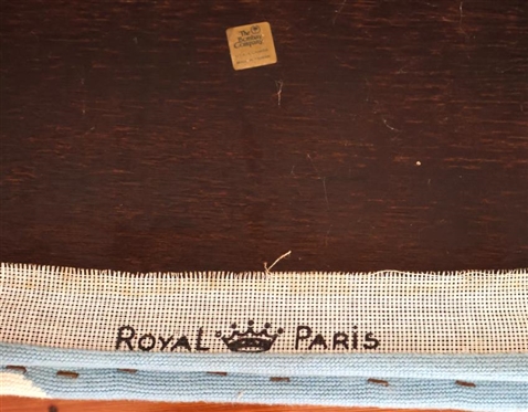 Bombay Mahogany Dressing Bench Covered with Royal Paris Needlepoint with Horse Drawn Carriage and Edwardian Village Scene - Incredibly Ornate Needlework - Bench is 18 Tall 42 By 14 
