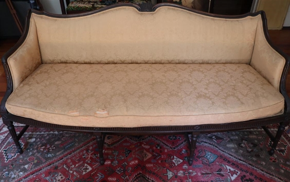 Sheraton Federal Style Wood Framed Sofa - Mahogany Finish with Reeded Legs and Apron - Flower and Folate Accents - Highly Detailed Wood Frame with Shell Crest - Down Filled Seat Cushion - Settee is...