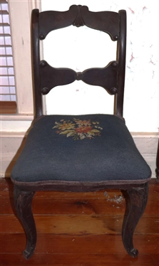 Thomas Day Needlepoint Side Chair with Floral Carved Back - Needlework Seat Cover and Nail Head Trim 