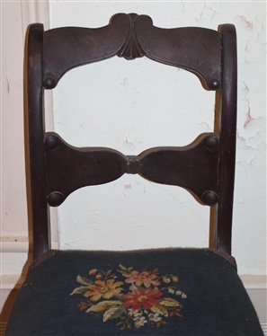 Thomas Day Needlepoint Side Chair with Floral Carved Back - Needlework Seat Cover and Nail Head Trim 