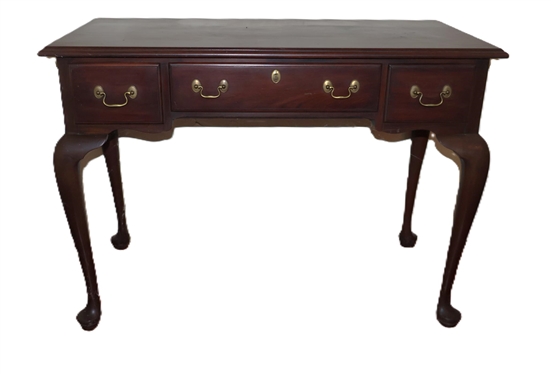 The Princess Anne Dressing Desk by  Henkel Harris - Virginia Galleries - Mahogany with Brass Hardware - Locking Drawer with Key - Original Cloth Label and Paper Tag - Desk is 30 Tall 42 by  20...
