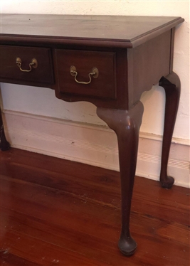 The Princess Anne Dressing Desk by  Henkel Harris - Virginia Galleries - Mahogany with Brass Hardware - Locking Drawer with Key - Original Cloth Label and Paper Tag - Desk is 30 Tall 42 by  20...