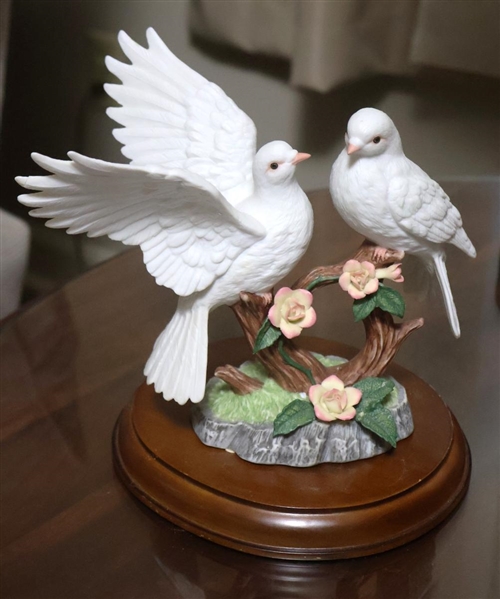 Lenox "Peaceful Devotion Doves and Roses" Fine Porcelain Figure with Wood Base - Statue is 8 1/2" Tall to Top of Wing