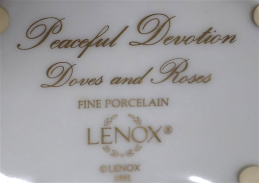 Lenox Peaceful Devotion Doves and Roses Fine Porcelain Figure with Wood Base - Statue is 8 1/2 Tall to Top of Wing