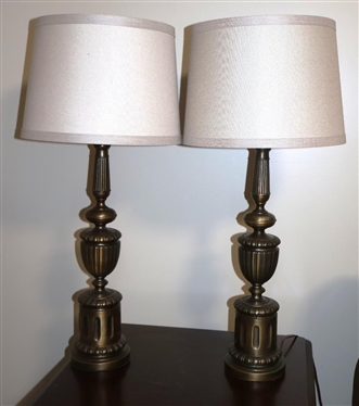 Pair of Metal Table Lamps with Attractive Contemporary Shades - Antiqued Brass Finish - Lamps are 30 1/4" Tall 