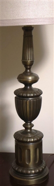Pair of Metal Table Lamps with Attractive Contemporary Shades - Antiqued Brass Finish - Lamps are 30 1/4 Tall 
