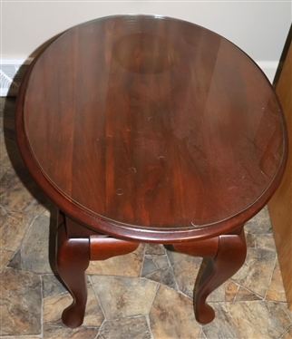 Null Furniture Solid Cherry Wood End Table - Queen Anne Style Legs with Dovetailed Drawer - Oval Glass Top - Table is 24 Tall 26 By 22